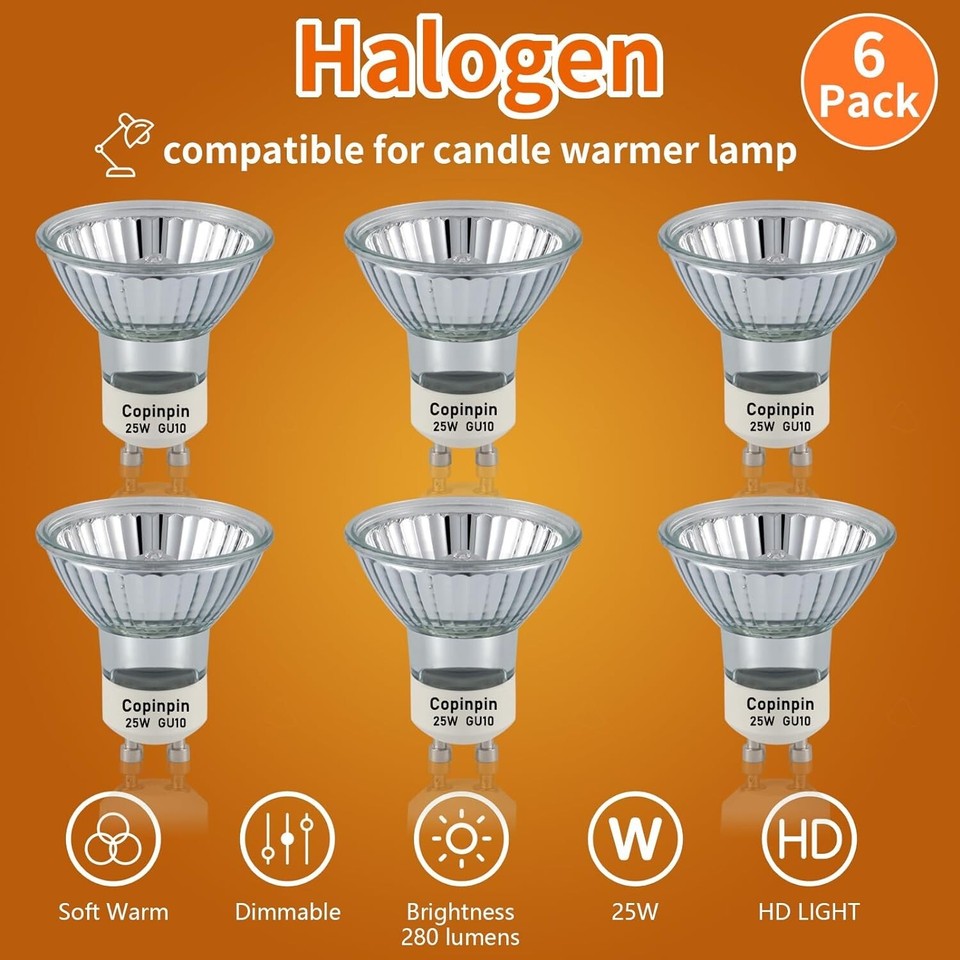 6pcs 25 Watt Replacement Bulb for Candle Warmer GU10+c 120v 25 Watt Wax