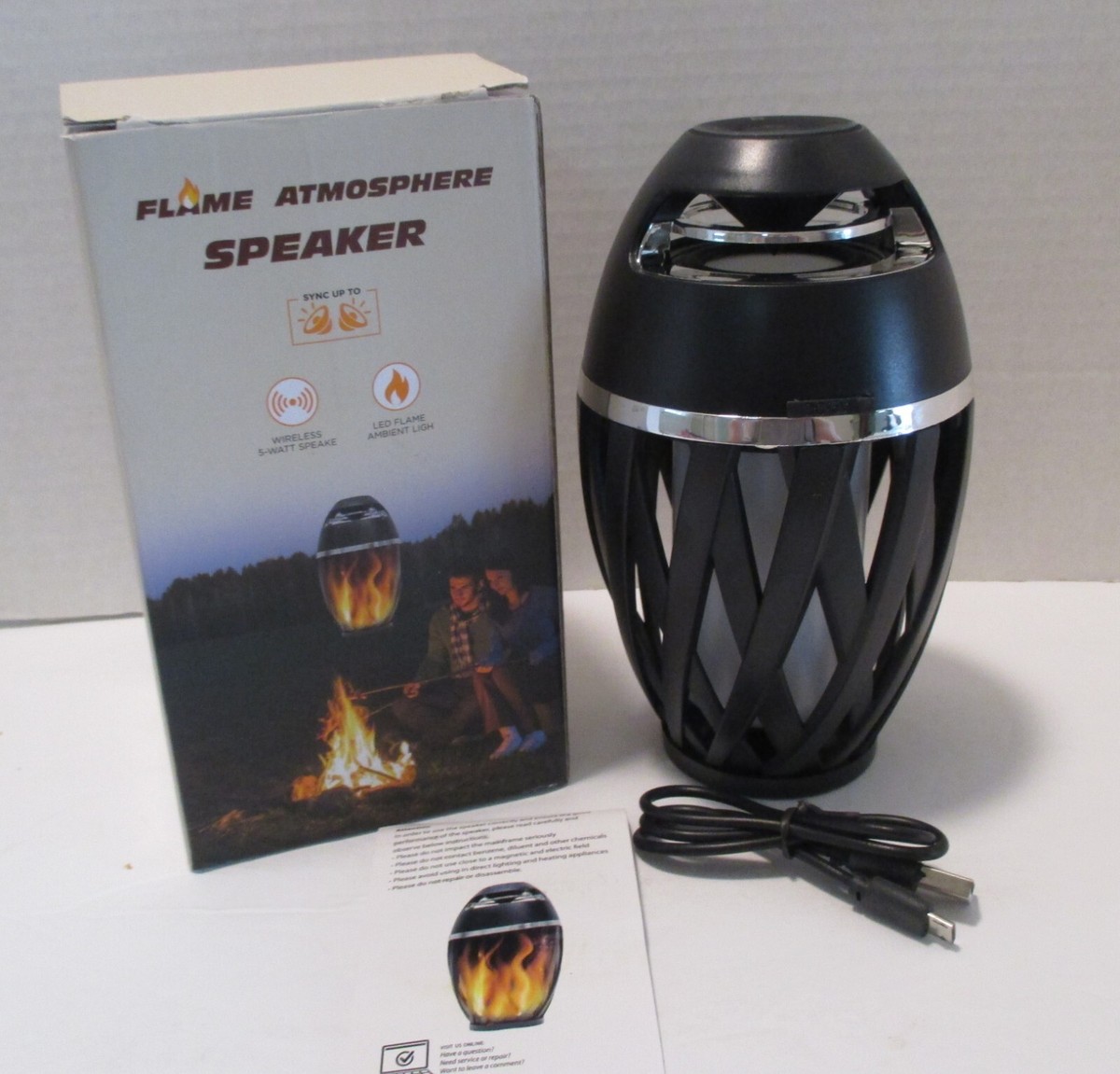 Flame Atmosphere Bluetooth Speaker 7 Inches Tall Black NIB