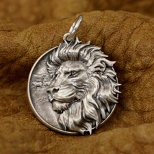 LINSION 925 Sterling Silver Embossed Lion Pendant Mens Punk Pendant TA337A
