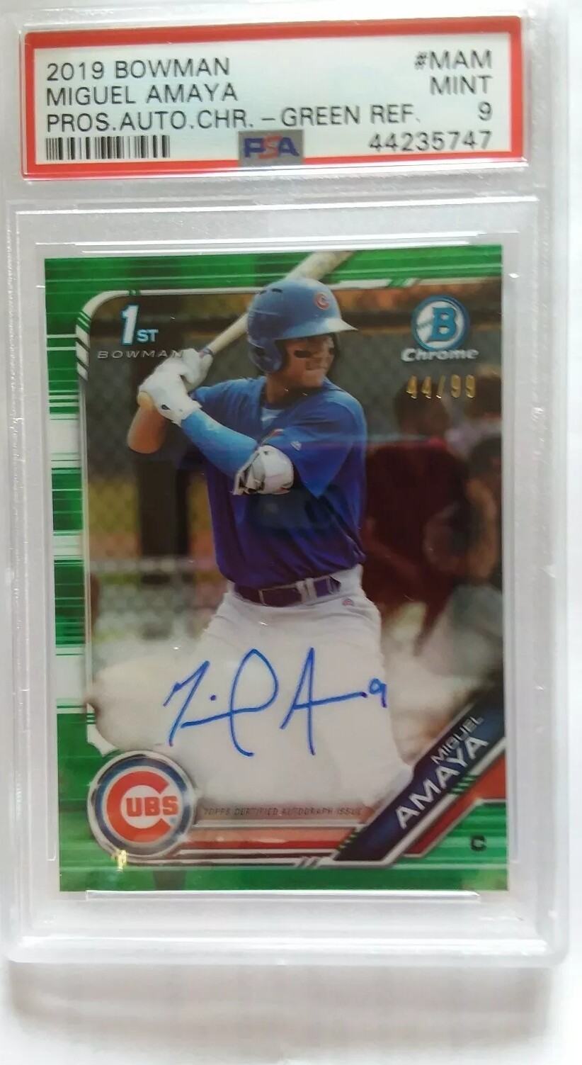 2019 Bowman Chrome MIGUEL AMAYA PROSPECT AUTO/99 GREEN REF. #CPA- MAM   PSA 9 🔥