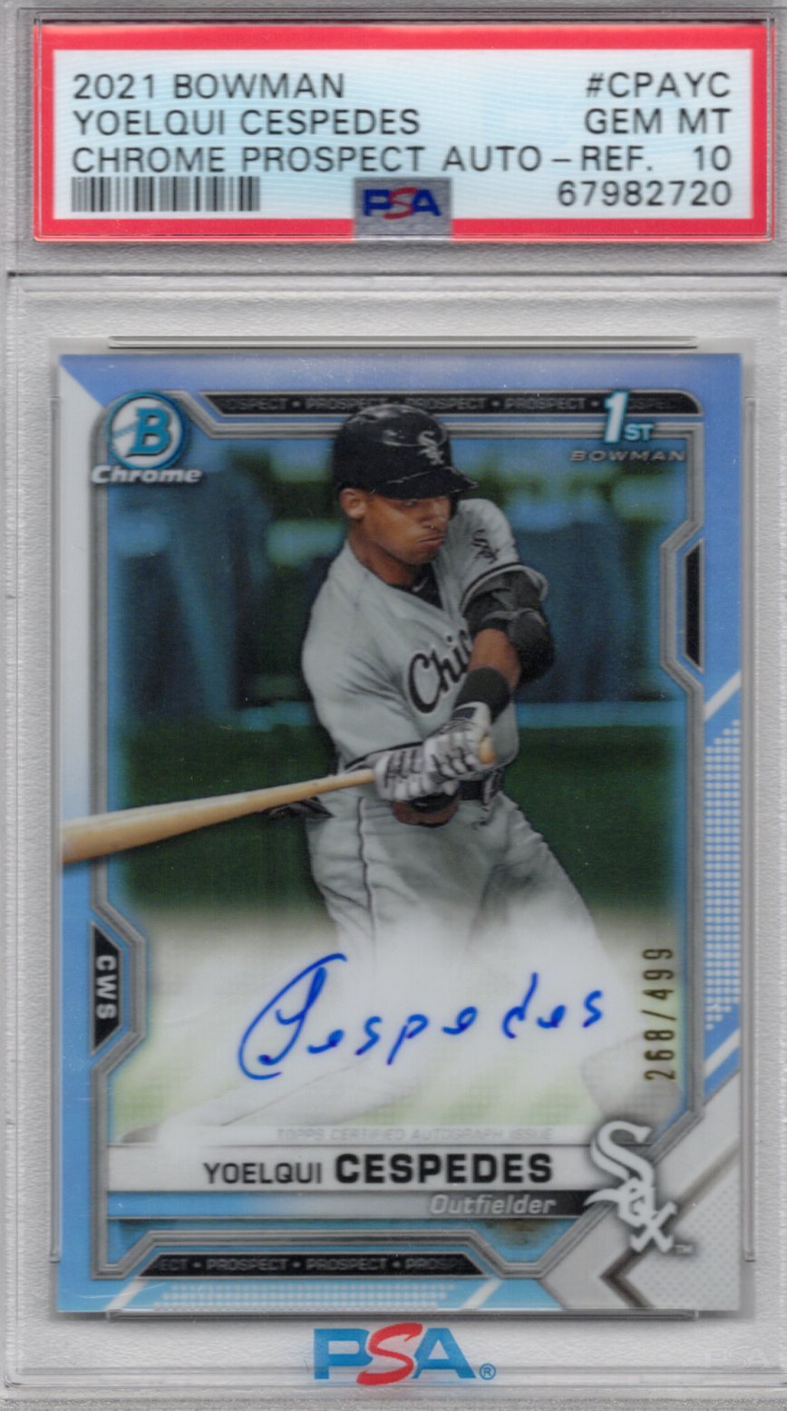 2021 Bowman #CPA-YC Yoelqui Cespedes White Sox Chrome Auto Refractor /499 PSA 10