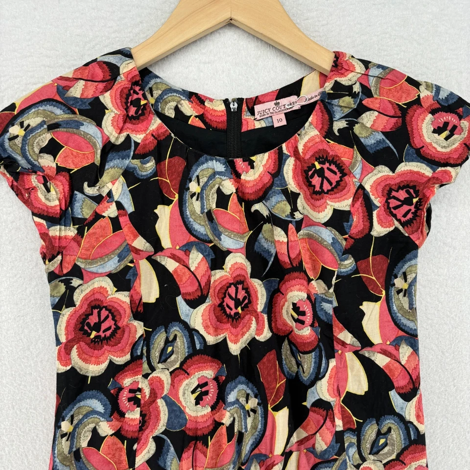 JUICY COUTURE Dress Girls 10 Floral Ruffled Round Neck Cap Sleeve Cotton Pink - Image 4 of 4