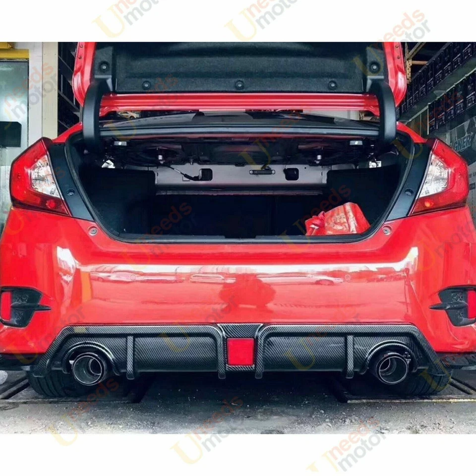 Fits Honda Civic 2016-21 Carbon Fiber Style Rear Lip Diffuser Bodykit LED light - Image 3 of 4