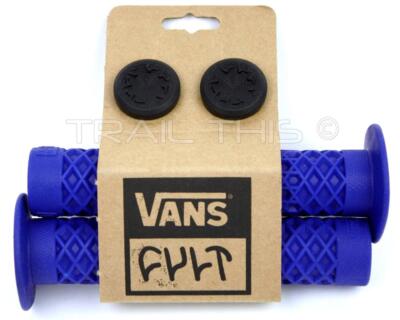 Cult X Vans FLANGED BMX Bike Grips w/ End Plugs Waffle Pattern 143mm - BLUE