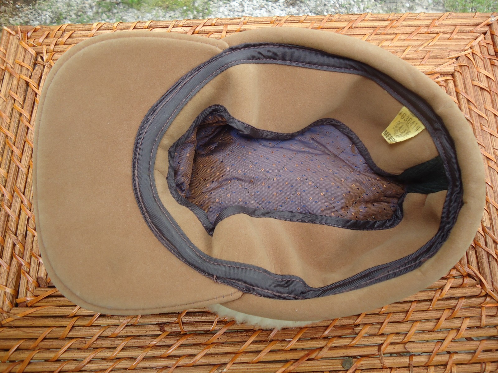 VTG Camel Suede Sheepskin Shearling Winter Cap Hat Childs(?)Size M Inner Flap