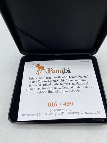 Disney Bambi “Luxe Edition” 65MM Gold Plated Deer Stag Coin, Limited Edition - Picture 11 of 13