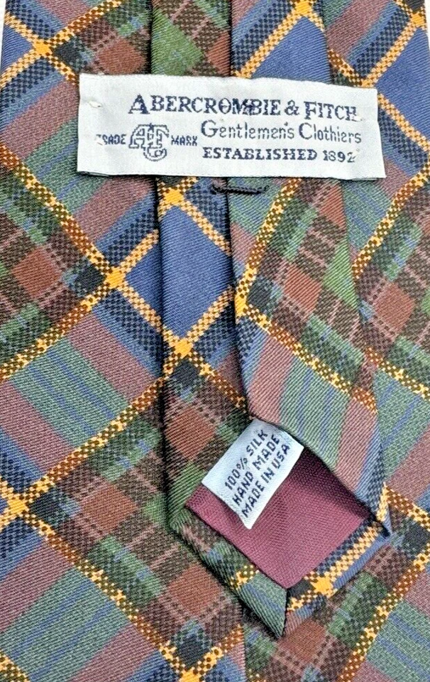 Abercrombie & Fitch 100% шелк галстук мужчин винтажный зеленый клетку 59 «L 4» W. - Изображение 3 из 4