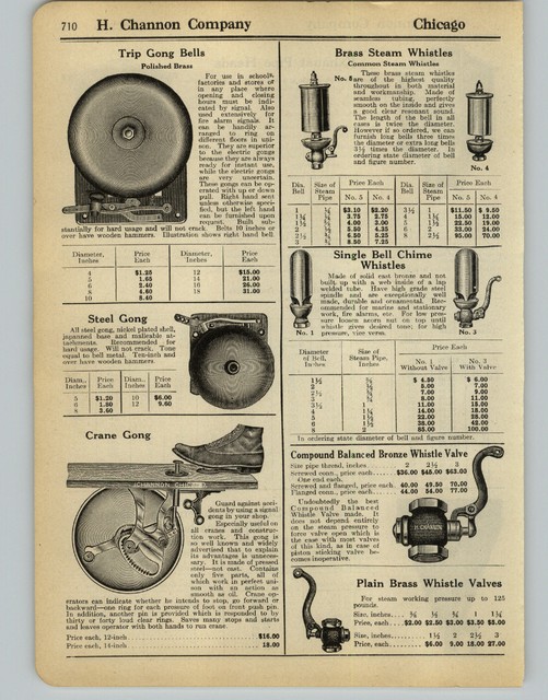 1930 PAPER AD Brass Trip Gong Bell Steam Whistles Bell Chime Foot Crane
