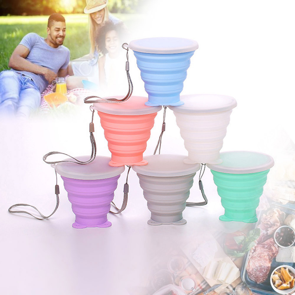 4 Pcs Collapsible Folding Silicone Cup With Lids in 4 Color 200 ML Drinking Cup,Portable Coffee Mug for Camping Hiking Picnic Travel
