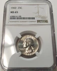1960 WASHINGTON 25c QUARTER NGC MS65 #6588414-100
