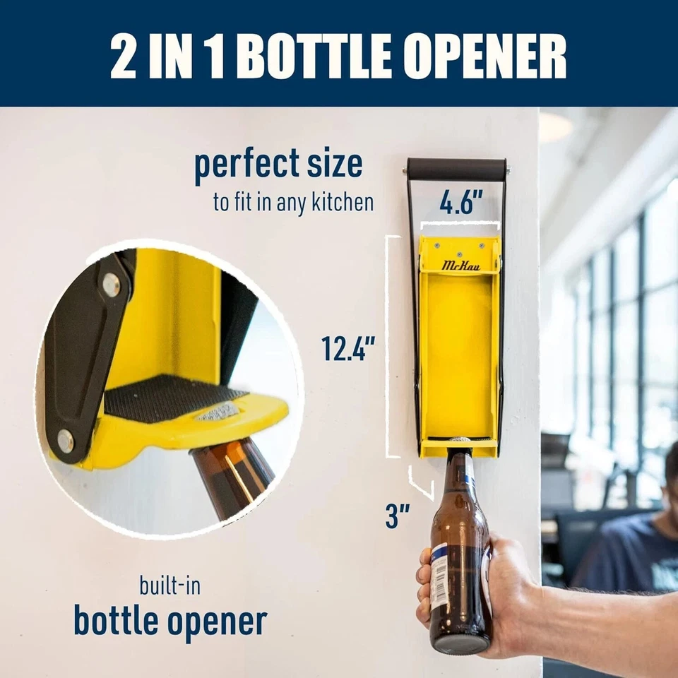 Mckay 12 oz. NUEVA TRITURADORA DE LATAS DE METAL AMARILLA, montada en la pared, para reciclaje. Con tornillos Foto 4 de 4