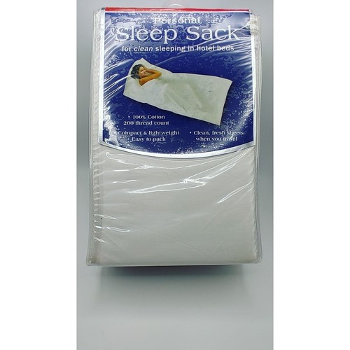 Travel sleeping bag sack with pocket for pillow cotton sateen white 93"L x 42"W