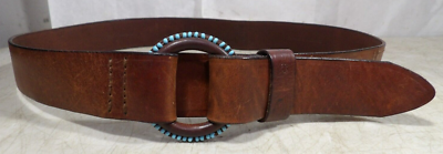 Vintage Brown Leather Ralph Lauren Turquoise Beaded Womens 