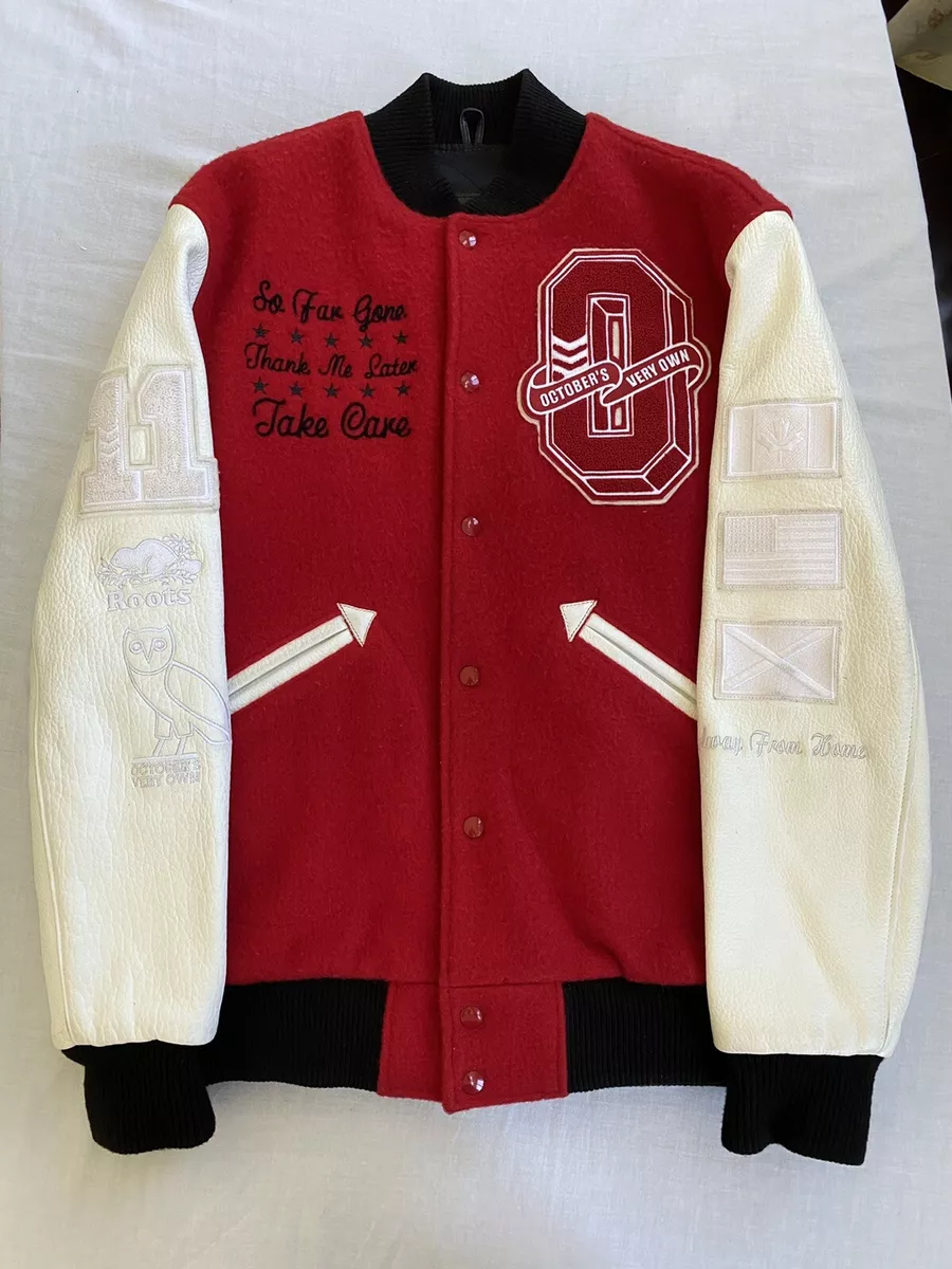 OVO XO ROOTS 2011 RED WHITE BISON LEATHER WOOL VARSITY JACKET 1 10