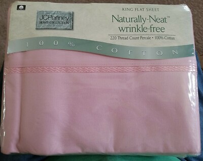 Vintage JCPenney Home Collection KING Flat Sheet 220 Thread Ct Tea Rose NEW USA