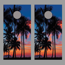 Palm Trees Sunset Cornhole Board Decal Wraps