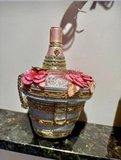 Mary Frances Champagne on Ice Bucket Beaded Jeweled Bottle Top Handle Handbag