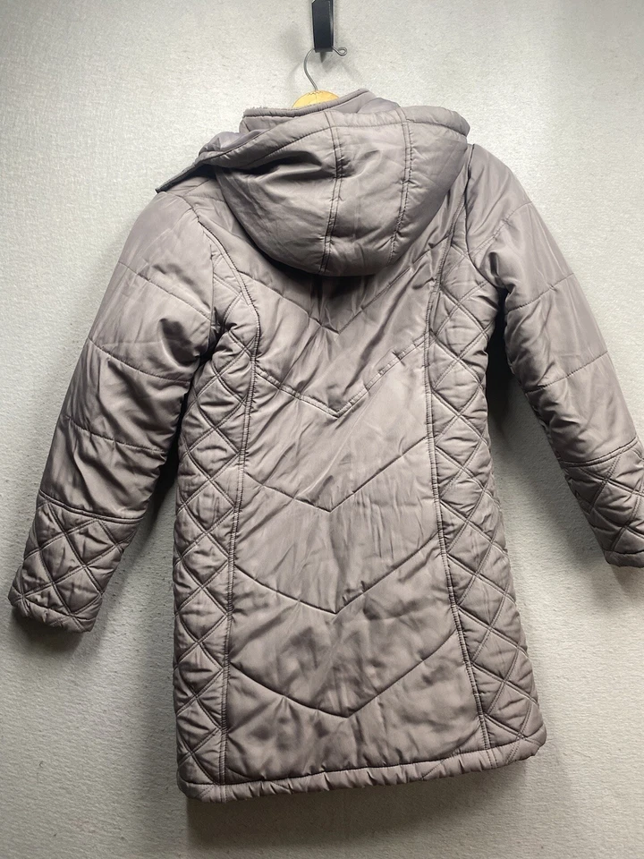 KC Collection Puffer Coat Women’s Hooded Long Sz Small Gray w/ Gold Accents - Image 4 of 4