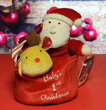 Vintage Eden Baby's 1st Christmas Santa Reindeer Plush Rattle with Tags