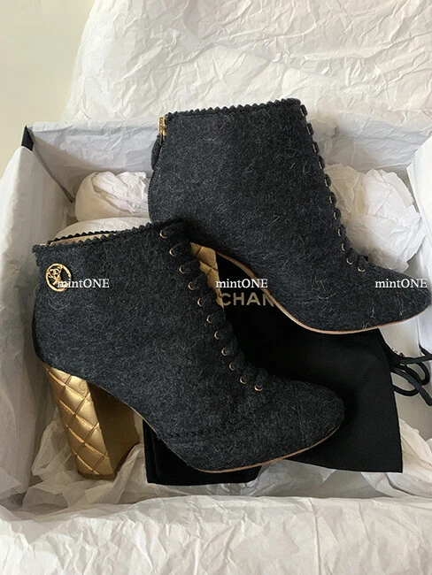 NEW CHANEL gold heel ankle boots size 36.5