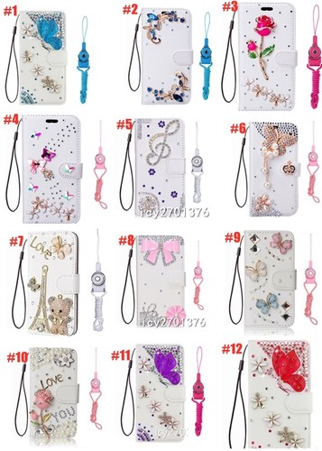 Bling Flip Leder Diamanten Geldbörse Damen Handy Abdeckung Etui für Motorola Nokia - Bild 6 von 18