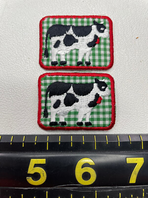 MOO COW lot of 2 Patches (Cow, plaid background) M008