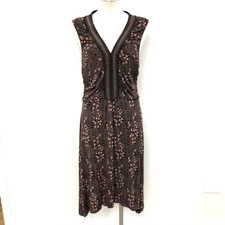 Max Studio A Line Dress Womens Medium Midi Black Beige Sleeveless Business 