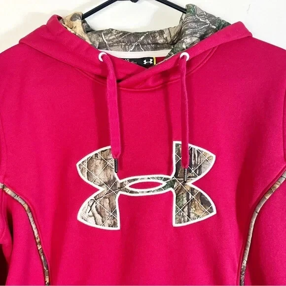 UNDER ARMOUR Women's Hoodie Size Large Red Camo Storm Caliber Pull Over - Image 3 of 4