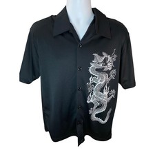 YMLA Men’s Black Dragon Button‑Up Shirt – Medium Y2K Rave – USA Made