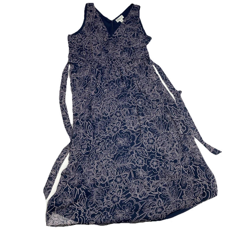 Motherhood Maternity Dress Size XL Maxi Sleeveless, V-Neck, Ties Navy Floral - Image 3 of 4