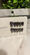 Halloween Skull Pumpkin Coffin Medium Press-On Nails Set Shiny Gray Black Purple