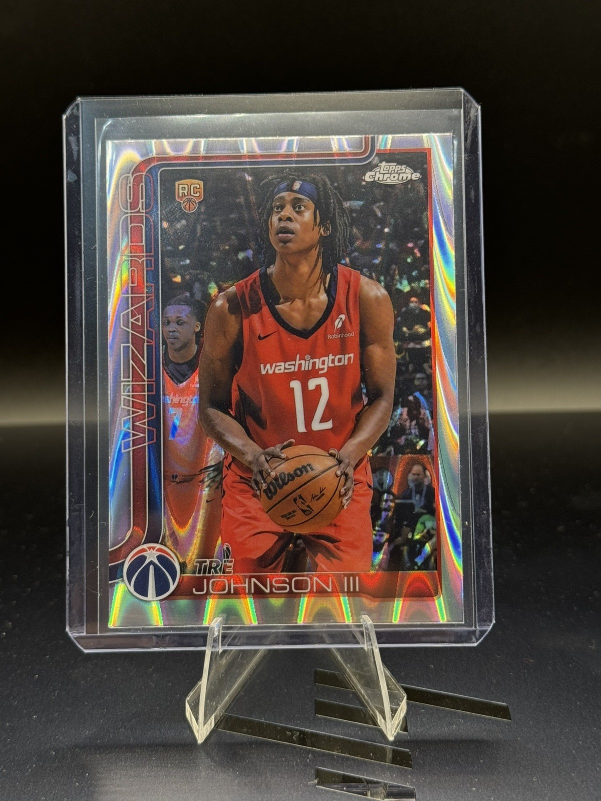 2025 Topps Chrome Tre Johnson RC #256 Raywave Refractor Washington Wizards