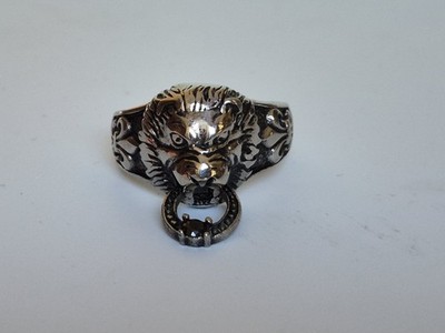 King Lion Gothic Stainless Steel Ring Black Stone In Hoop Size 12