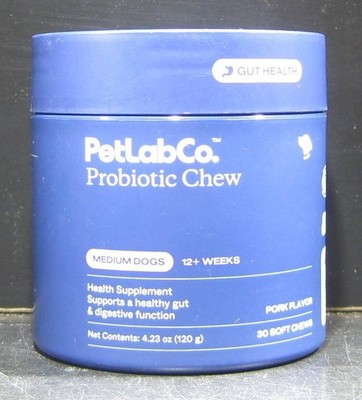 PetLab Co Probiotic Chews for Medium Dogs Gut Health Pork Flavor 30 Soft Chews