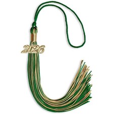 Endea Graduation Green/Antique Gold Mixed Color Tassel With Gold Date Drop
