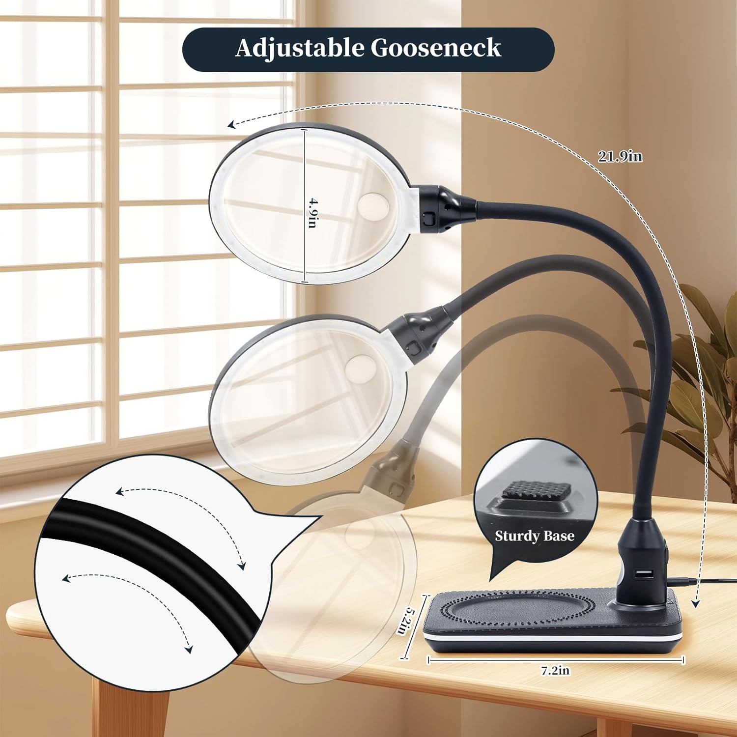 10X 15X Magnifier with Light and Stand, 2-In-1 Large Magnifier Lamp with Clamp, 