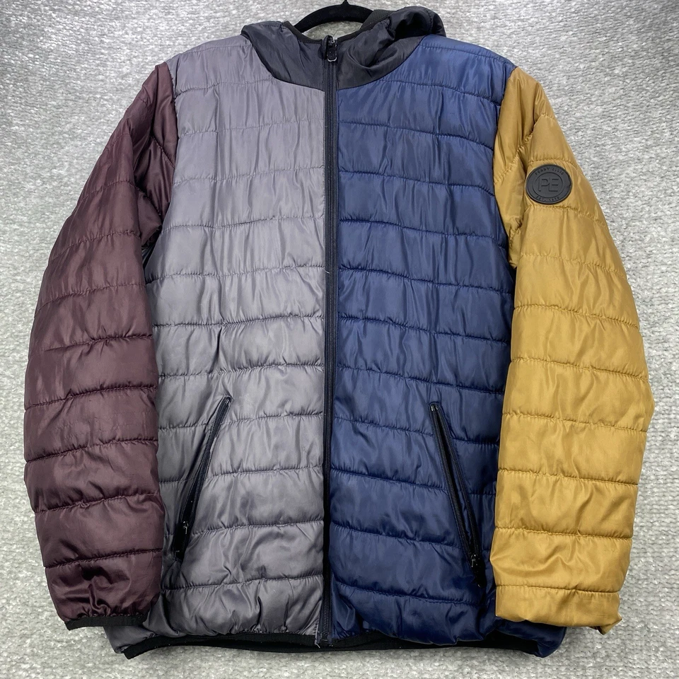 Perry Ellis Puffer Jacket Mens Large Colorblock Hooded Polyester - Image 2 of 4