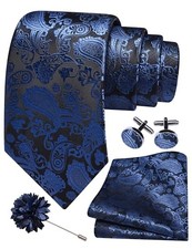 3.15"  8cm  Mens Paisley Tie and Lapel Pin Necktie Hankerchief Dusty Blue
