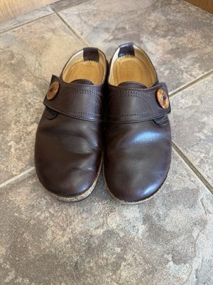 Haflinger Brown Leather Slip-On Comfort Shoes Button Accent Women's Size 9