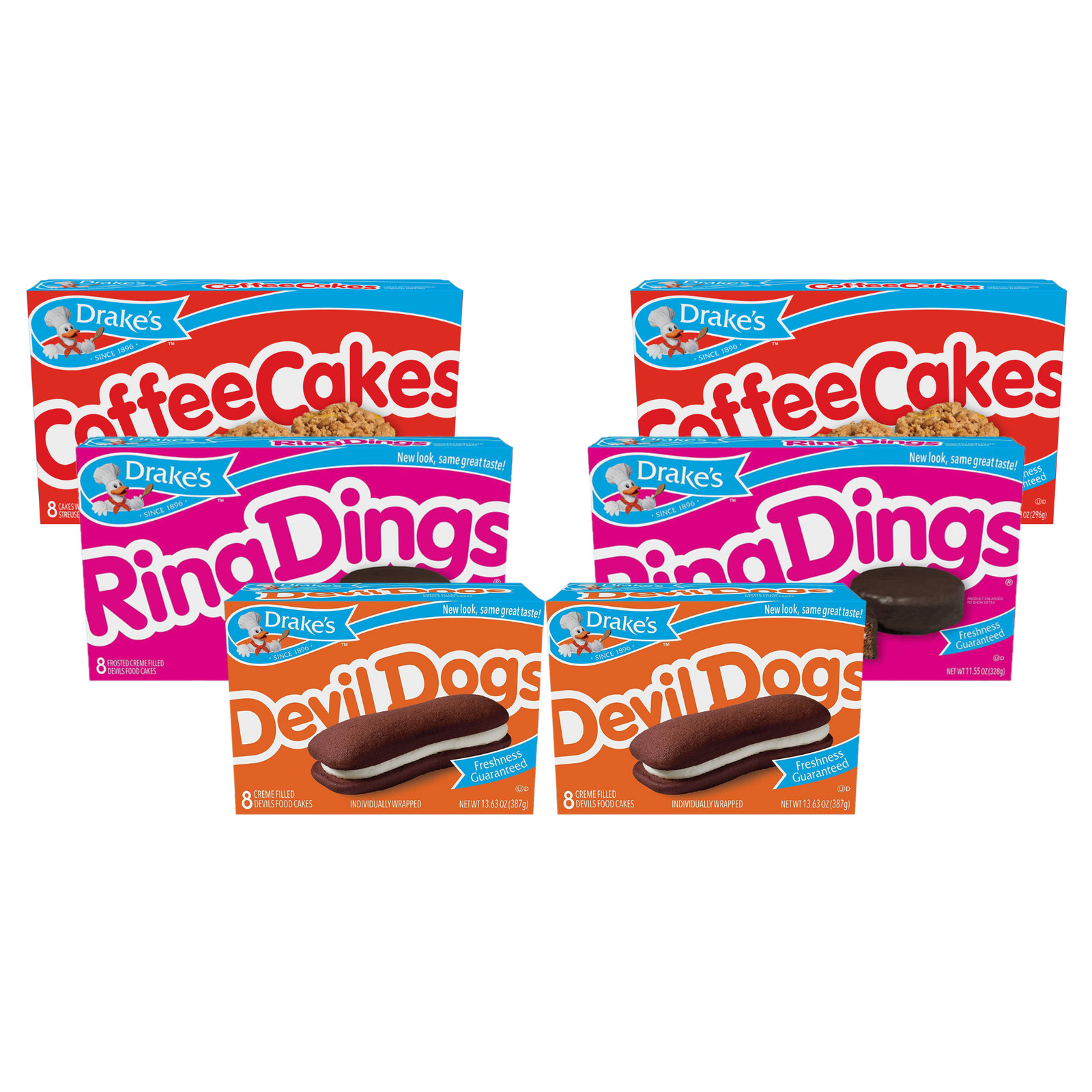 Drake's Variety Pack - 2 Boxes of Devil Dogs, 2 Boxes of Ring Dings, and 2
