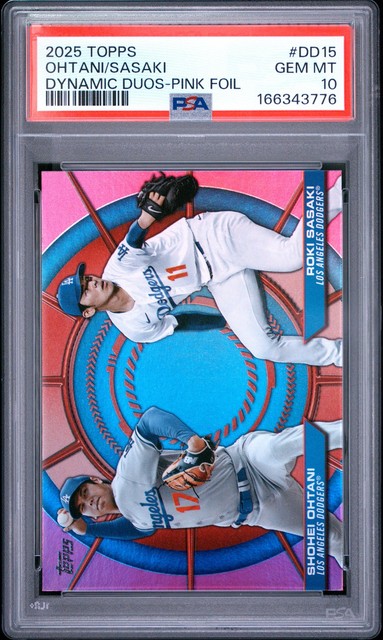 2025 Topps Dynamic Duos Pink Foil #DD15 Roki Sasaki Shohei Ohtani Rookie PSA 10