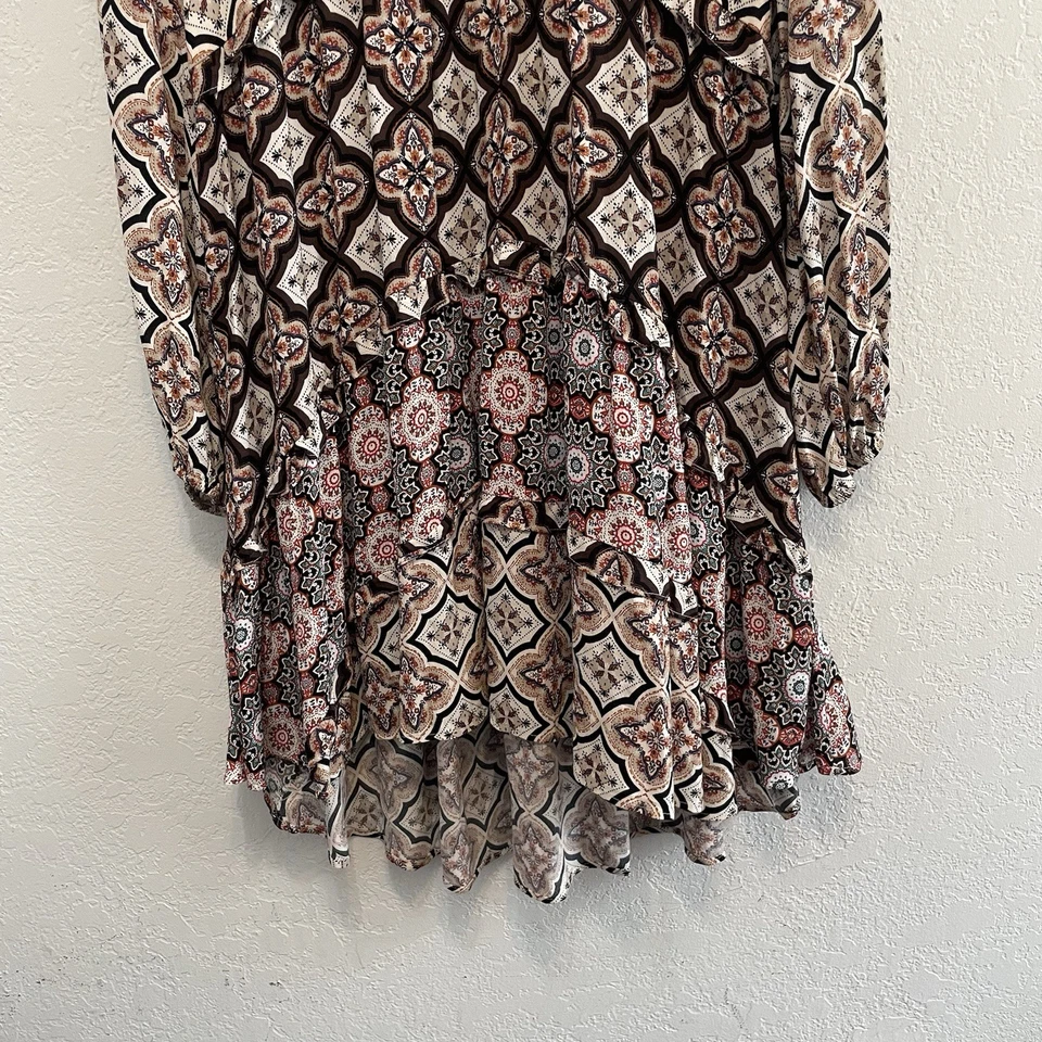 Mini Vestido Bohemio Boho Anthropologie Pequeño Niveles Cuello en V Vaquera Cottagecore Foto 3 de 4