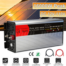Car Power Inverter 16000W DC 12V to AC 110V Sine Wave Solar Converter LCD 2AC