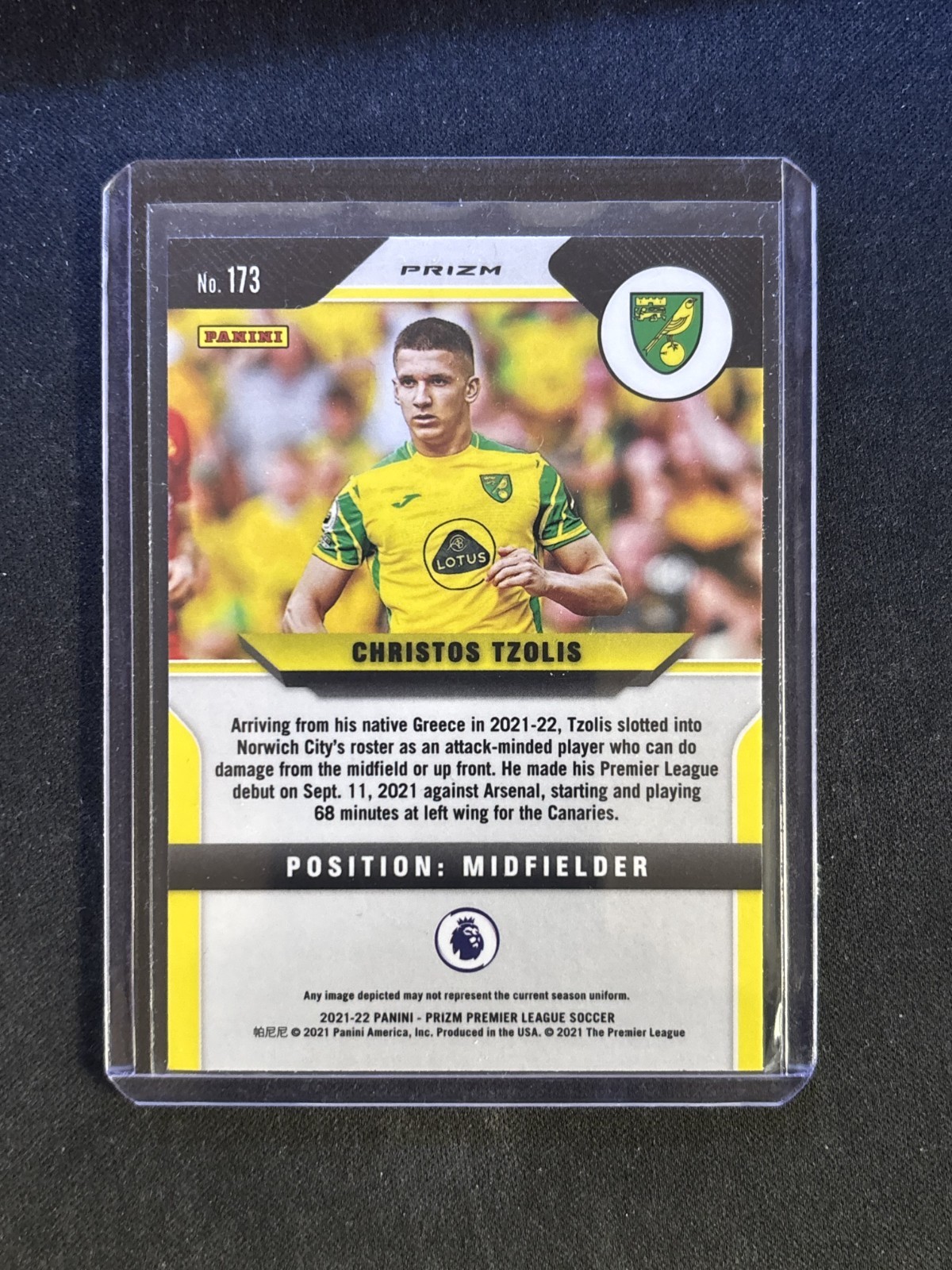 2021-22 Panini Prizm Premier League Christos Tzolis #173 Red White Blue Prizm view 2