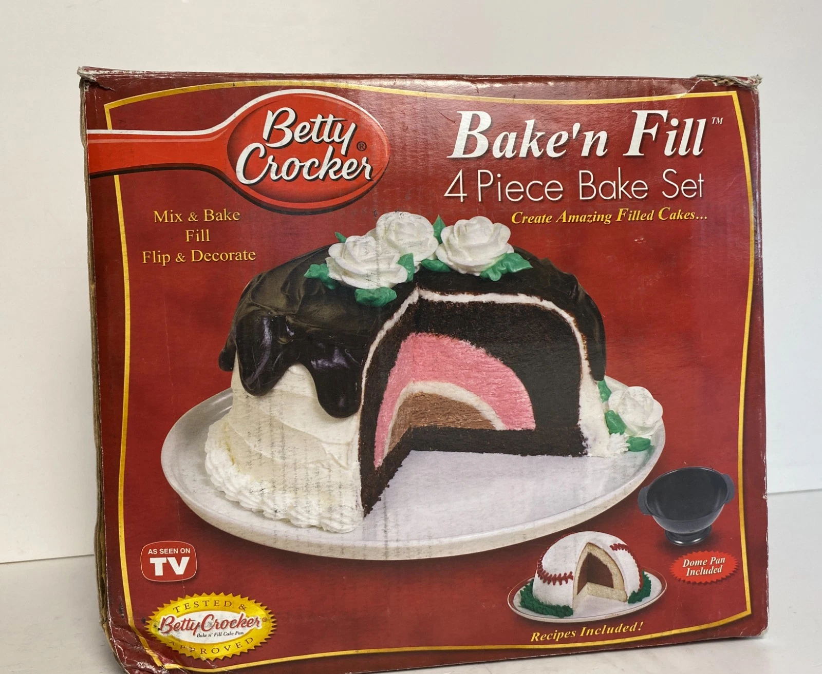 Betty Crocker Bake n Fill Set Cake Maker 4 Piece Filled Cake Pan Kit Box