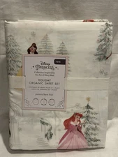 Pottery Barn Kids Disney Princess Holiday Organic TWIN Sheet Set Christmas NEW