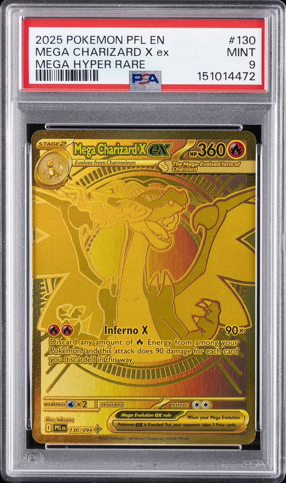 2025 POKEMON PFL EN-PHANTASMAL FLAMES MEGA HYPER RARE MEGA CHARIZARD X EX PSA 9