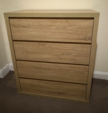 Oak Finish Light Wood 4 Drawer Chest of Drawers 82cm W x 95cm H x 39cm