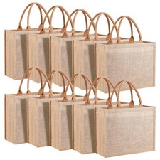 10 Pack Reusable Jute Tote Bags with Handles, 15.1X11.8X5.5 Inch Large Natura...