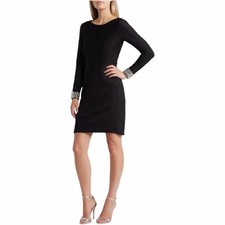 NWT Eliza J Rhinestone Detail Long Sleeve Cocktail Dress in Black Size 6